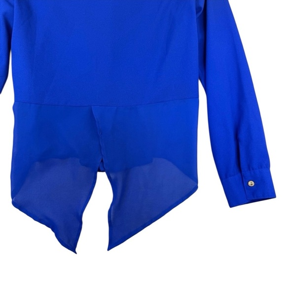Mine Royal Blue Sheer Button-Down Women's Blouse - Picture 11 of 11